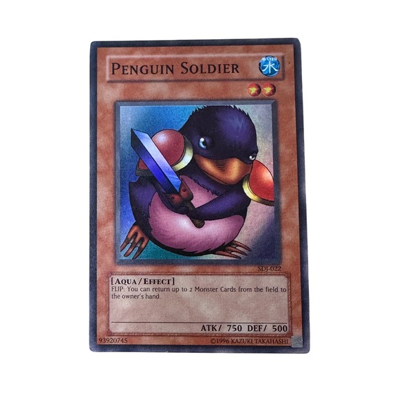 YuGiOh Card Penguin Soldier SDJ-022 Aqua Effect Flip 1st Edition Holo Rare MP/LP - Picture 1 of 2